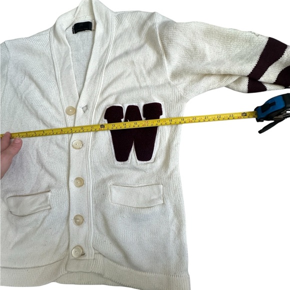 A390 Vintage varsity Letterman Sweater Cardigan. Real and Burgundy - Picture 7 of 9